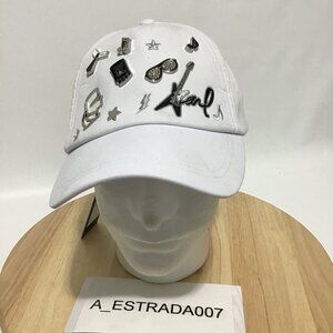 KARL LAGERFELD Baseball Hat Iconic Cate, Pins, Sunglass, Embroidery One Size NWT
